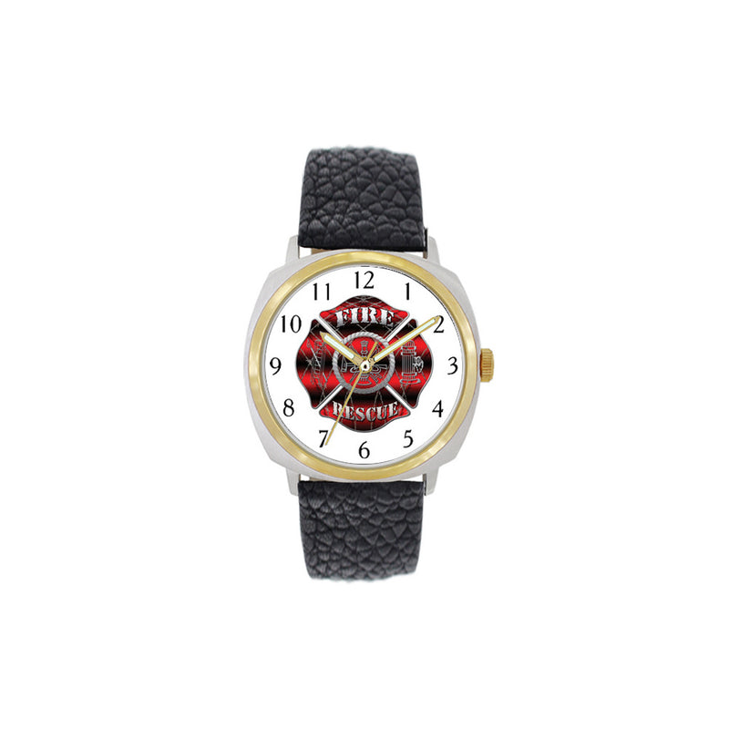 Firefighter Large Face Leather Band with Gold Accents
