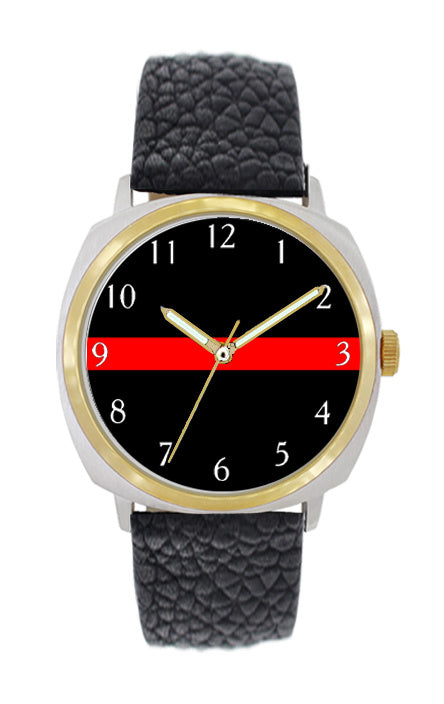 Thin Red Line Large Face Leather Watch with Gold Accents