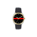 Thin Red Line Large Face Leather Watch with Gold Accents