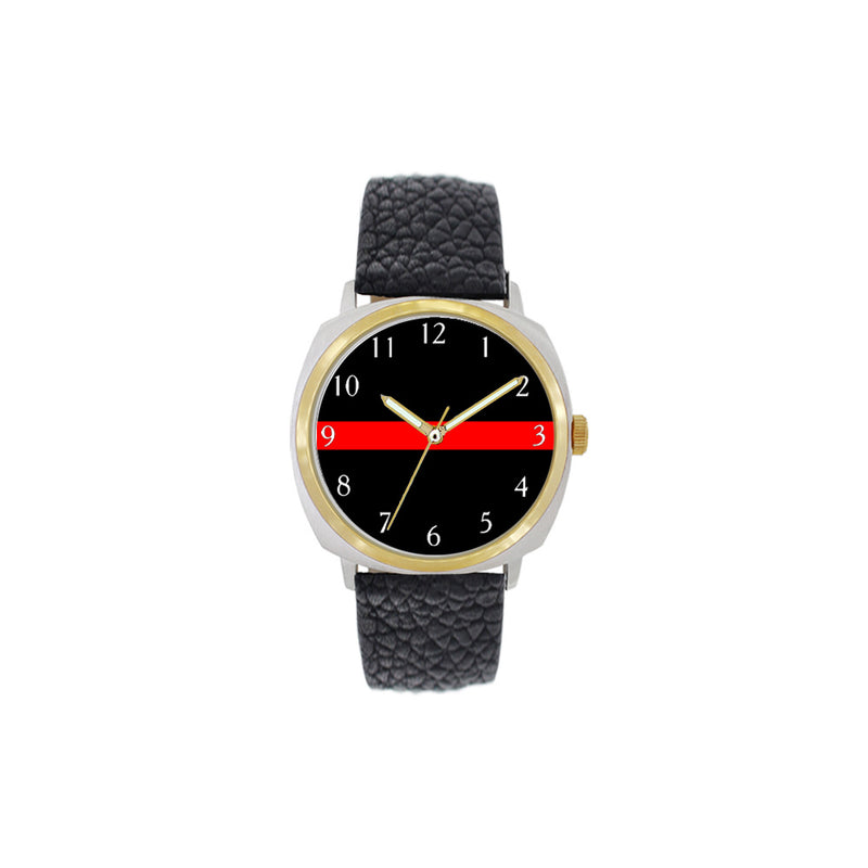 Thin Red Line Large Face Leather Watch with Gold Accents