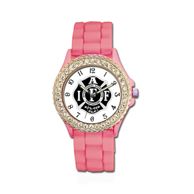 IAFF Silver Black Silicone Band Pink Watch
