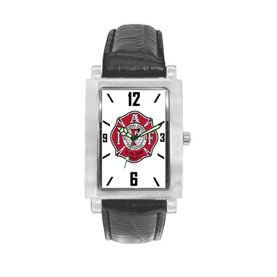 IAFF Silver Red Engravable Watch with Black Leather Band