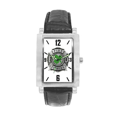 Irish Firefighter Engravable Watch with Black Leather Band