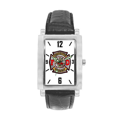 Firefighter FD Black Leather Engravable Watch