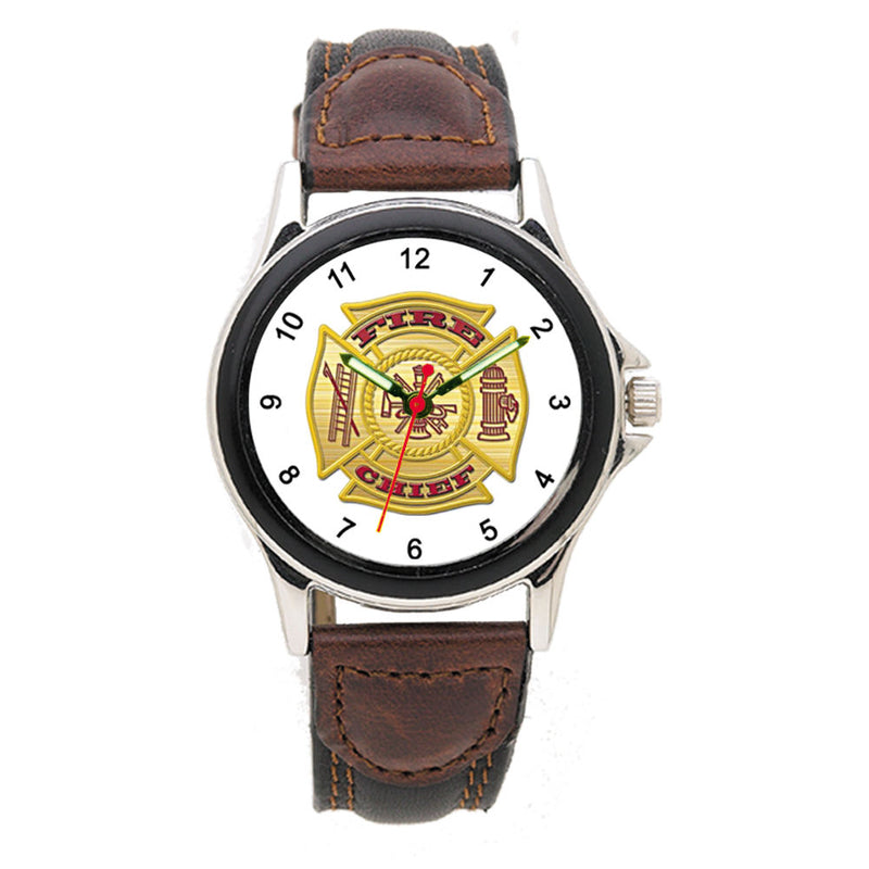 Fire Chief Leather Band Engravable Watch