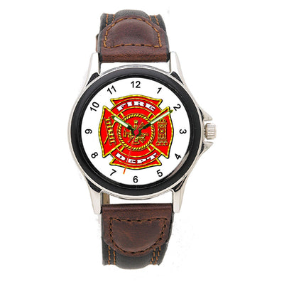 Fire Dept Leather Band Engravable Watch