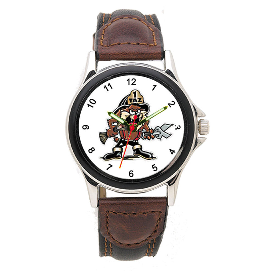 Fire Dept Tasmanian Devil Leather Band Engravable Watch