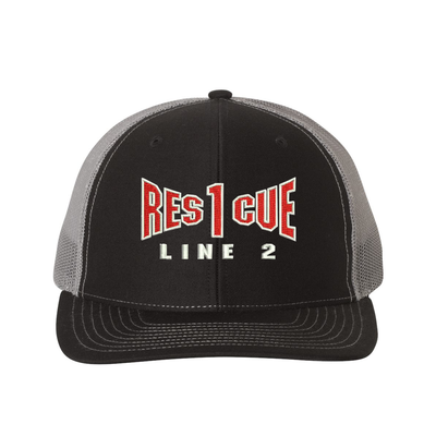 Rescue company personalized Richardson Truck hat . Add your truck number to the cap. Embroidered text, Rescue, and the option of a second line below the main text. Hat color black/charcoal.