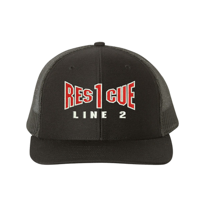 Rescue company personalized Richardson Truck hat . Add your truck number to the cap. Embroidered text, Rescue, and the option of a second line below the main text. Hat color black/black.