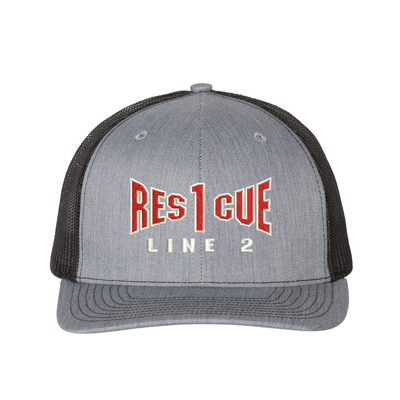 Rescue company personalized Richardson Truck hat . Add your truck number to the cap. Embroidered text, Rescue, and the option of a second line below the main text. Hat color grey/black.