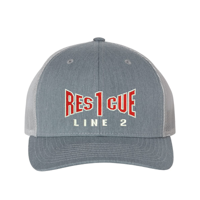 Rescue company personalized Richardson Truck hat . Add your truck number to the cap. Embroidered text, Rescue, and the option of a second line below the main text. Hat color heather grey/grey.