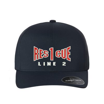 Fire Rescue personalized Delta Flexfit . Add your station number to the cap.  Embroidered text,  Rescue and the option of a second line below the main text.   Hat color navy.