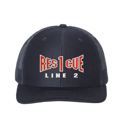 Rescue company personalized Richardson Truck hat . Add your truck number to the cap. Embroidered text, Rescue, and the option of a second line below the main text. Hat color navy/navy.