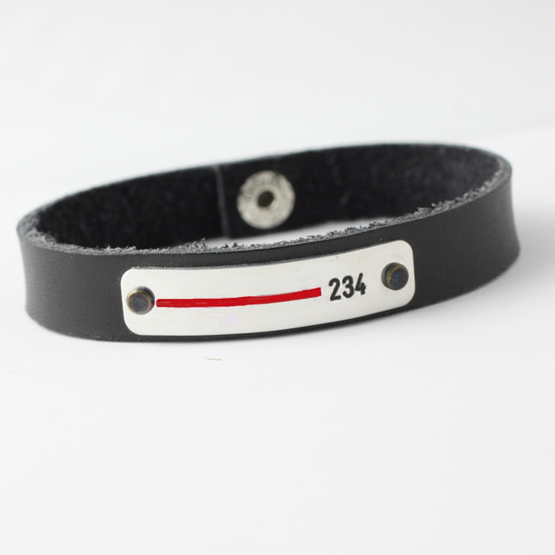 Thin Red Line Personalized Leather Band Bracelet