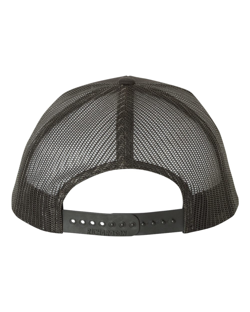 Back view of the Richardson hat shows the mesh back panels with the adjustable plastic snapback.