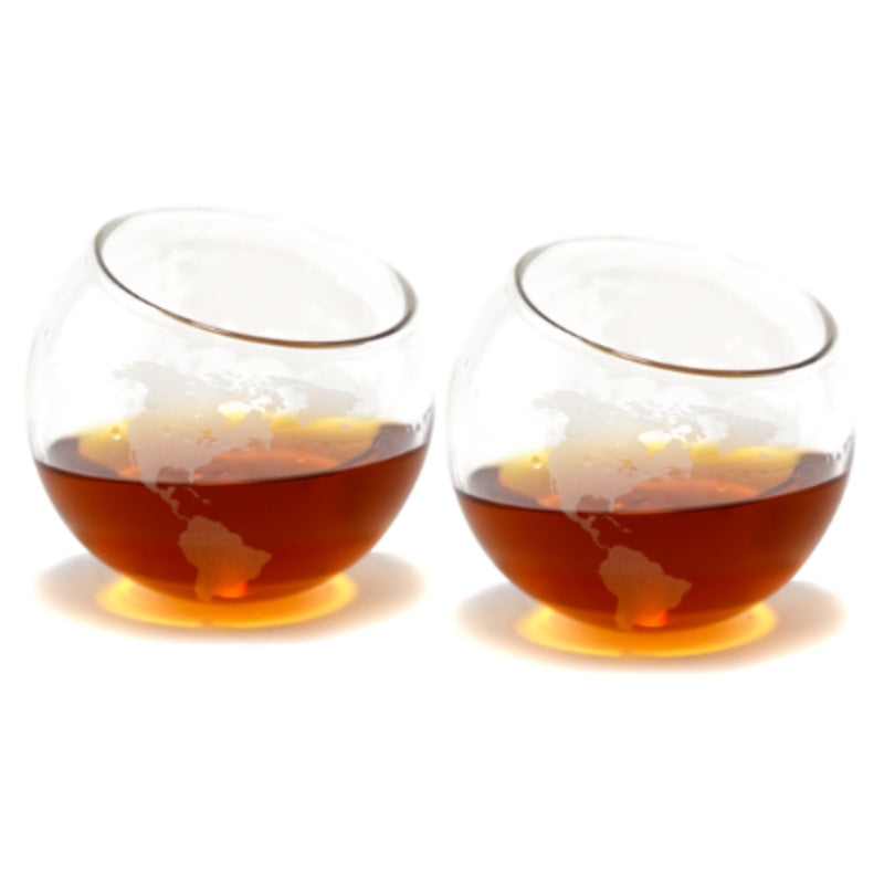 Etched Glass World Whiskey Glasses