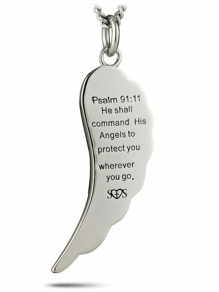 Thin Red Line Flag Angel Wing Necklace- Psalm 91:11