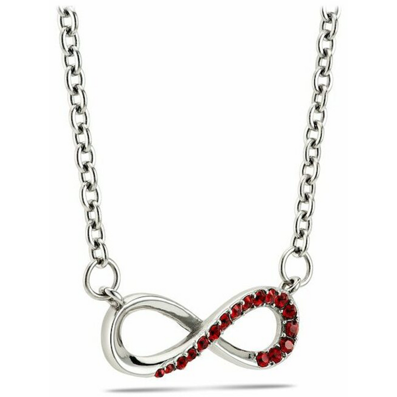 Stainless Infinity with Thin Red Line Swarovski Pendant - 1 Corinthians 13:8