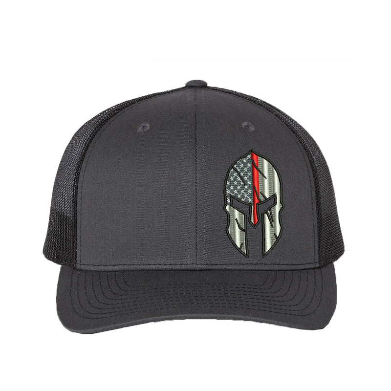 Gray and Black Firefighter Hat with Thin Red Line
