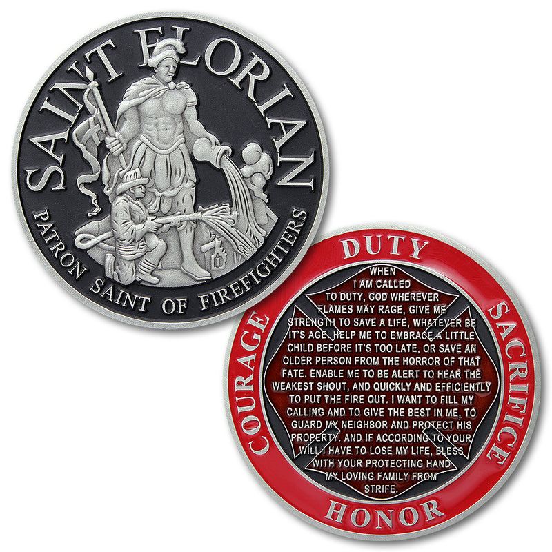 St. Florian Black and Silver Firefighter Challenge Coin