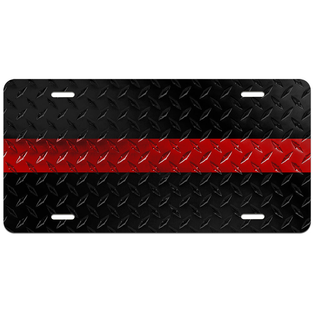 Thin Red Line Diamond Plated License Plate