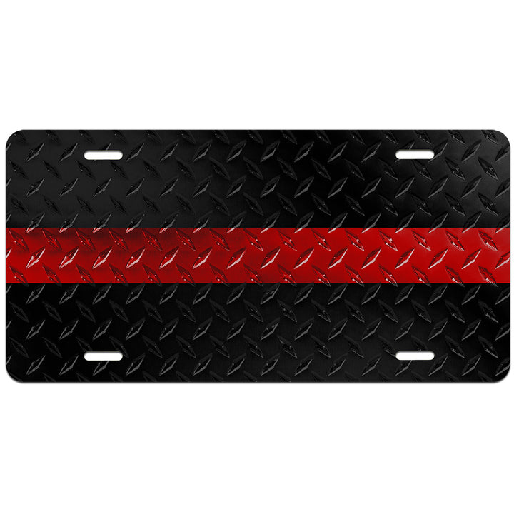 Thin Red Line Diamond Plated License Plate