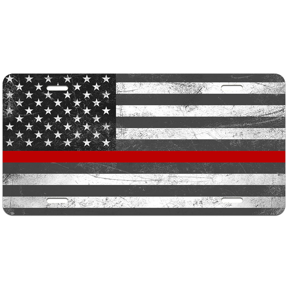 Thin Red Line Distressed Flag License Plate