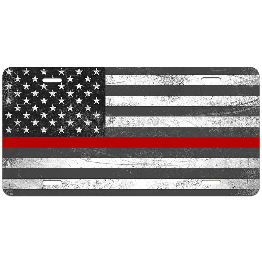Thin Red Line Distressed Flag License Plate