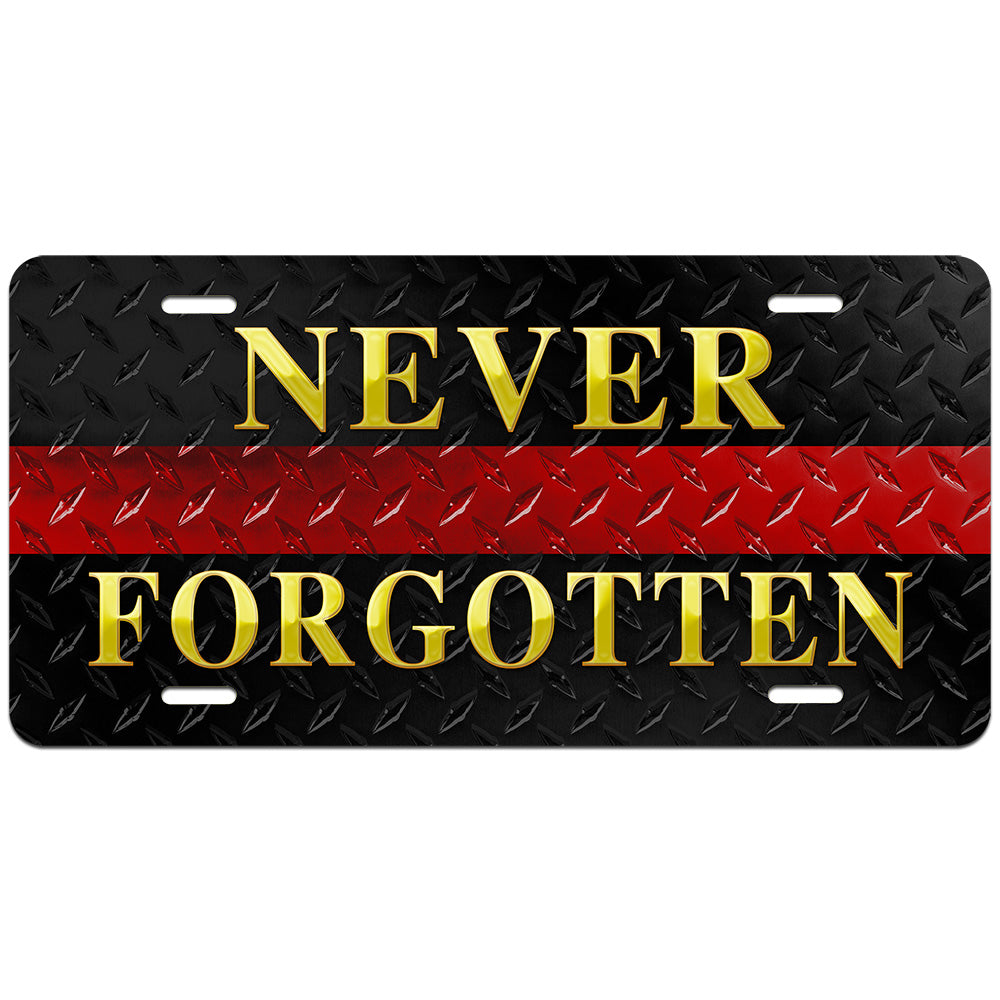 Thin Red Line Never Forgotten Diamond Plated License Plate