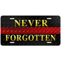 Thin Red Line Never Forgotten Diamond Plated License Plate