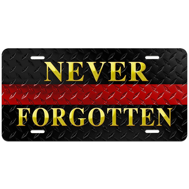 Thin Red Line Never Forgotten Diamond Plated License Plate