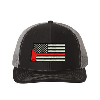 Black and Grey Richardson Trucker Hat with Thin Red Line