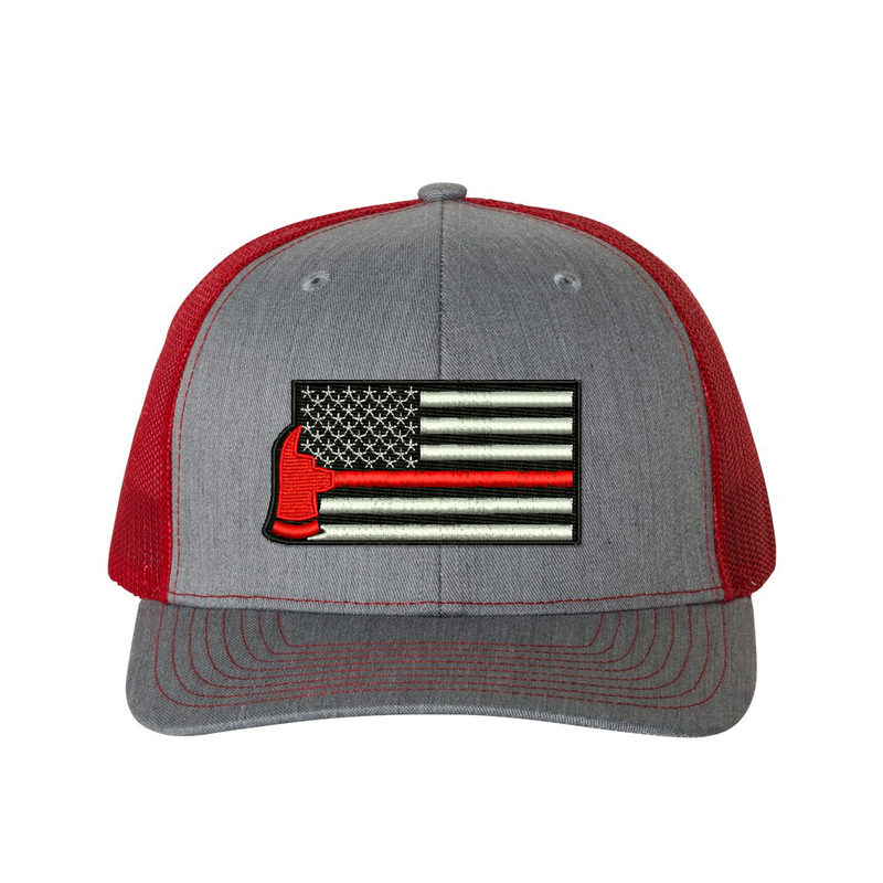 Red and Grey Richardson Firefighter Hat with American Flag