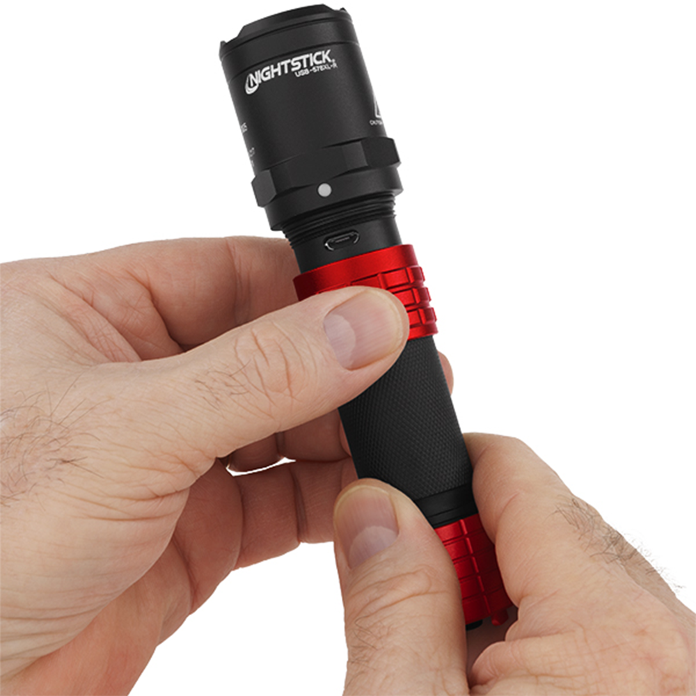 Nightstick Red Metal Dual Light USB Rechargeable Flashlight