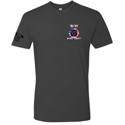 Premium firefighter T-Shirt with Stairway to Heaven 9/11 remembrance artwork