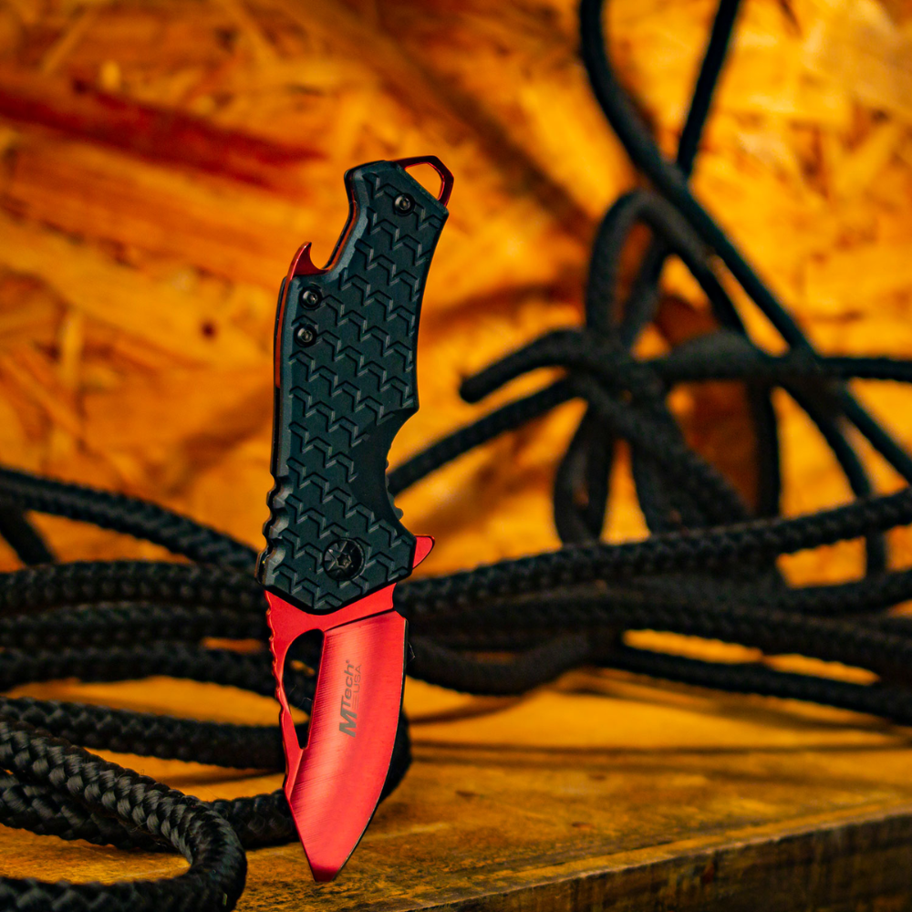 Compact Everyday Carry Red and Black Spring Assist Knife