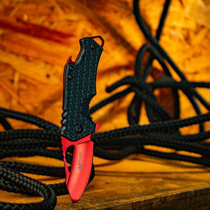 Compact Everyday Carry Red and Black Spring Assist Knife