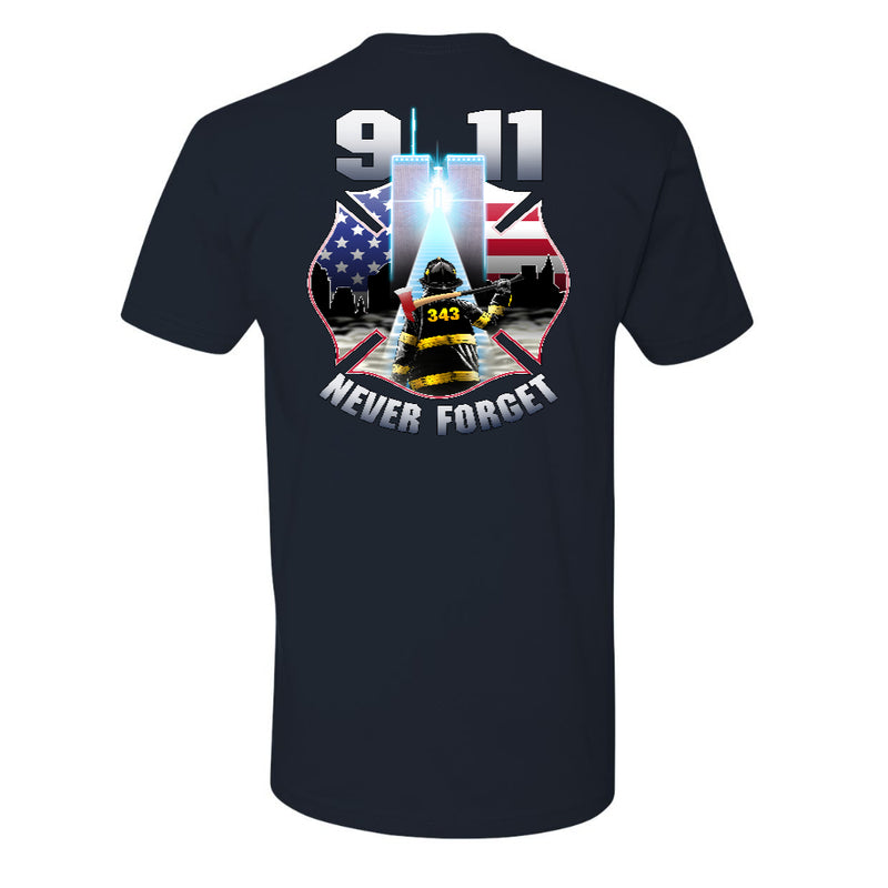 343 firefighters tribute 9/11 T-Shirt with memorial artwork