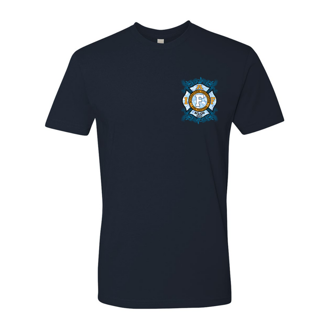 IAFF Hawaiian Firefighter T-Shirt with vibrant tropical flower design