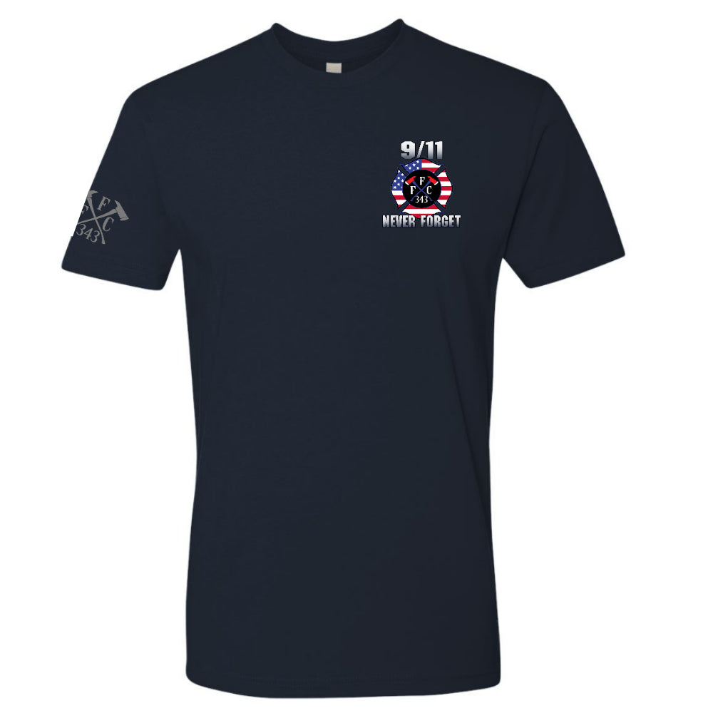 Twin Towers firefighter climb artwork on FFC 343 premium T-Shirt