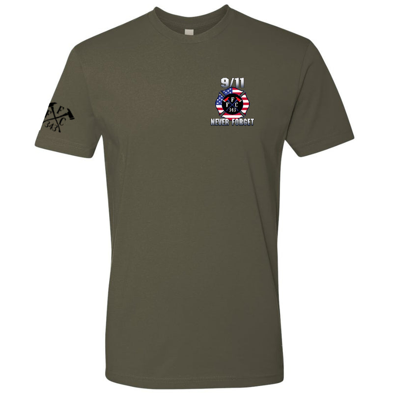 Patriotic firefighter T-Shirt with bold American flag and 9/11 design